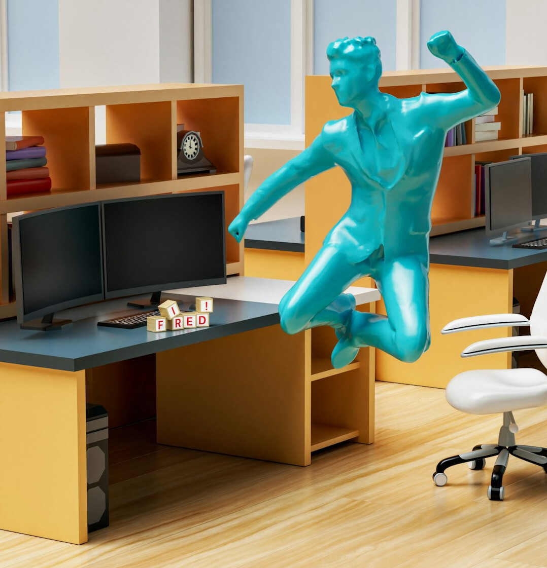 office worker stretching at desk
